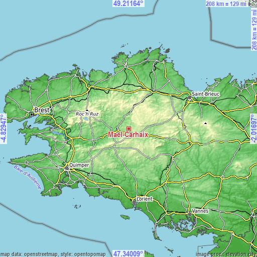 Topographic map of Maël-Carhaix