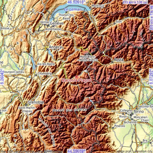 Topographic map of Mâcot-la-Plagne