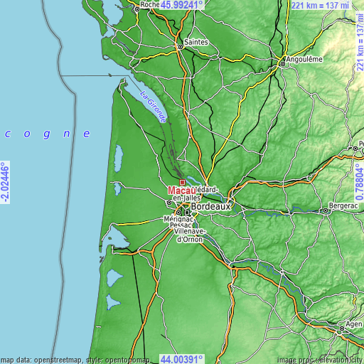 Topographic map of Macau