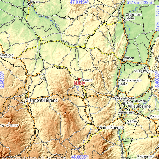 Topographic map of Mably