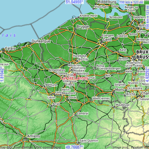 Topographic map of Lys-lez-Lannoy