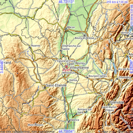 Topographic map of Lyon