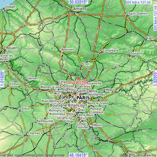 Topographic map of Luzarches