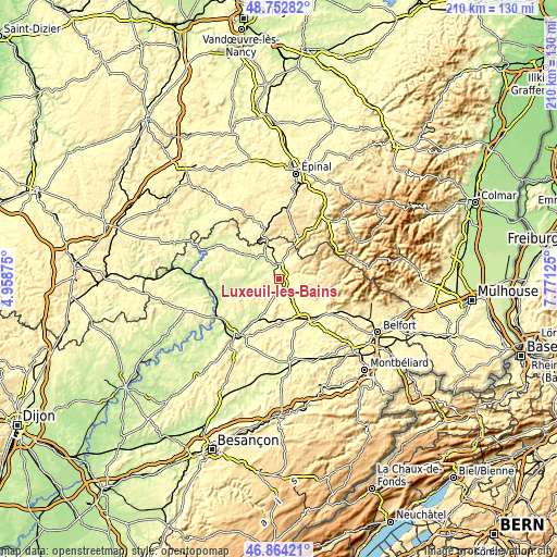 Topographic map of Luxeuil-les-Bains