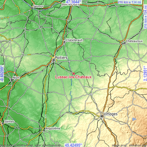 Topographic map of Lussac-les-Châteaux