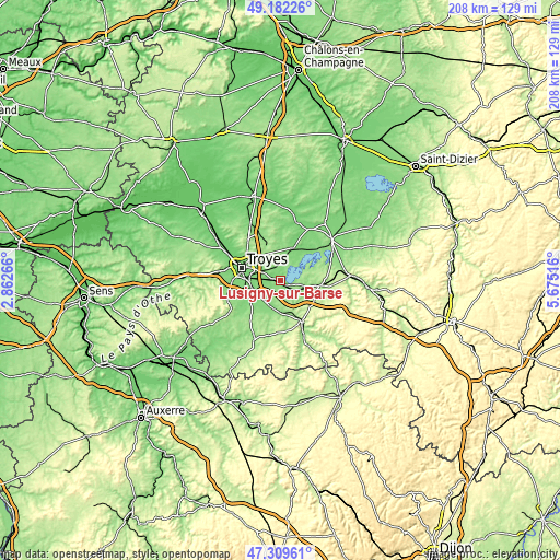 Topographic map of Lusigny-sur-Barse