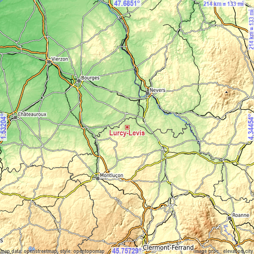 Topographic map of Lurcy-Lévis