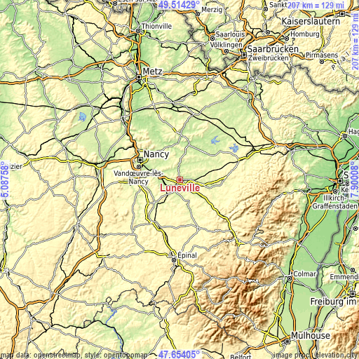 Topographic map of Lunéville