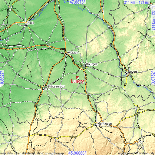 Topographic map of Lunery
