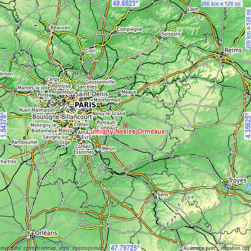 Topographic map of Lumigny-Nesles-Ormeaux