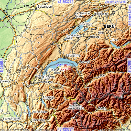 Topographic map of Lugrin