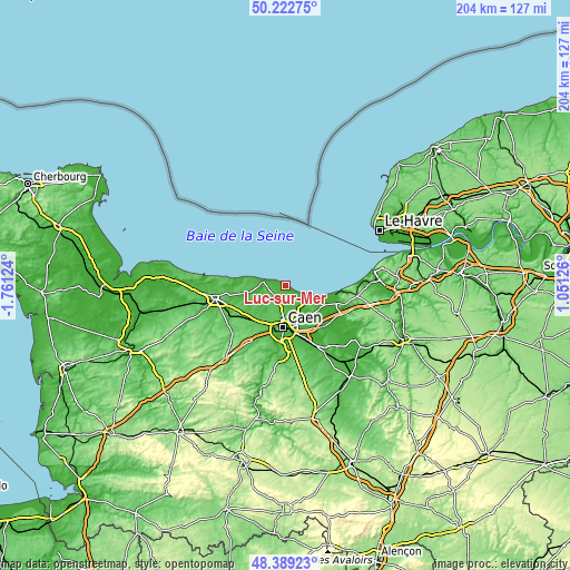 Topographic map of Luc-sur-Mer