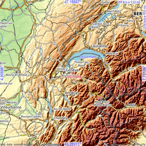 Topographic map of Lucinges