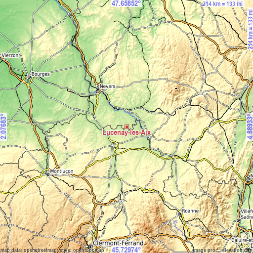 Topographic map of Lucenay-lès-Aix