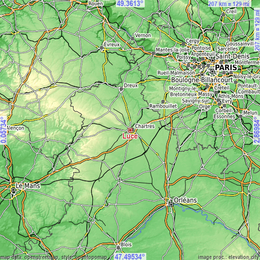 Topographic map of Lucé