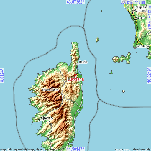 Topographic map of Lucciana