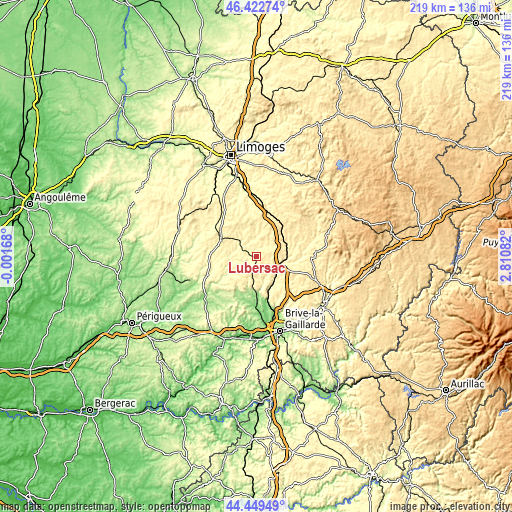 Topographic map of Lubersac