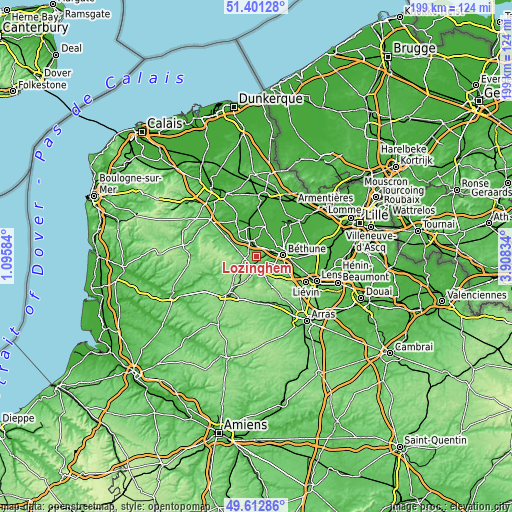 Topographic map of Lozinghem