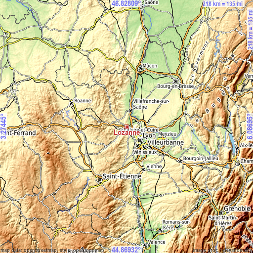 Topographic map of Lozanne