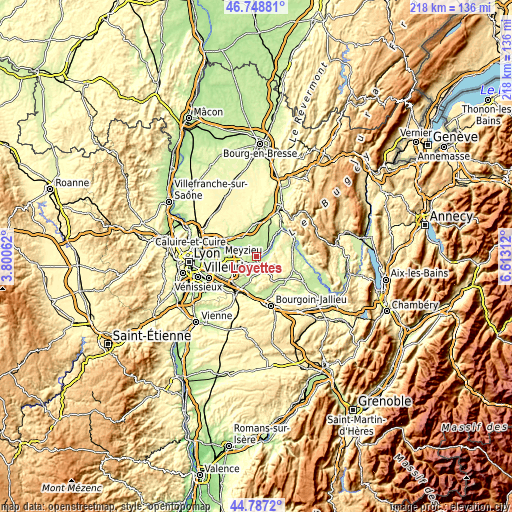 Topographic map of Loyettes