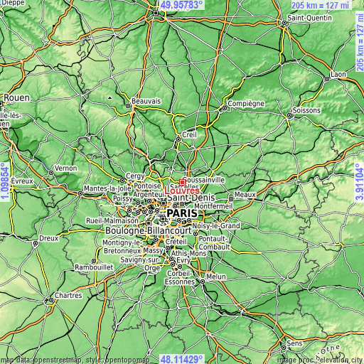 Topographic map of Louvres