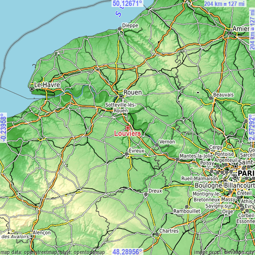 Topographic map of Louviers