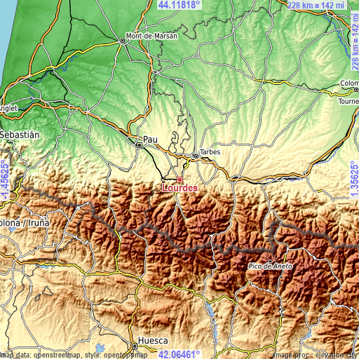 Topographic map of Lourdes