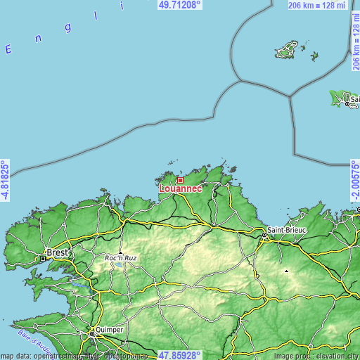 Topographic map of Louannec