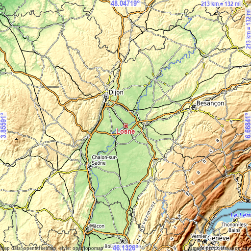 Topographic map of Losne