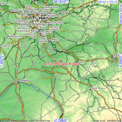 Topographic map of Lorrez-le-Bocage-Préaux