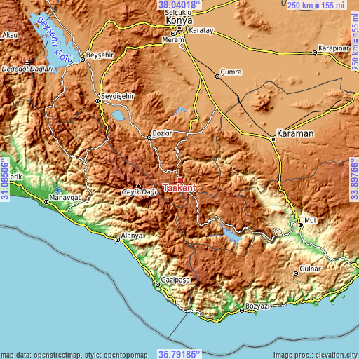 Topographic map of Taşkent