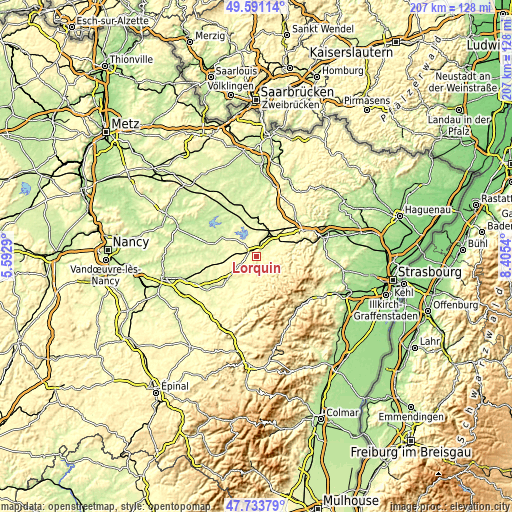 Topographic map of Lorquin