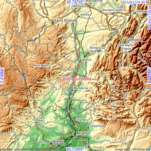 Topographic map of Loriol-sur-Drôme