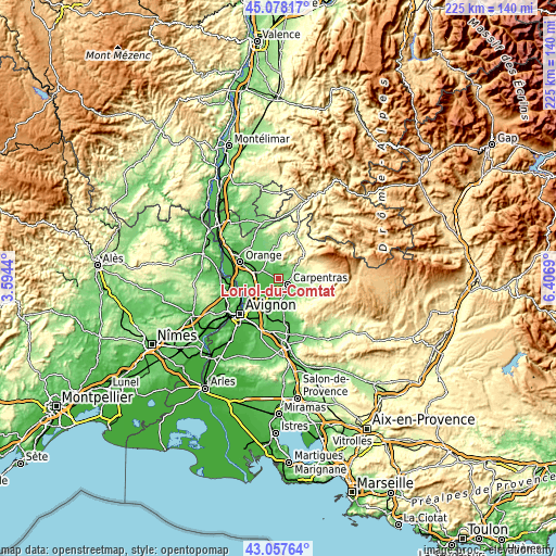 Topographic map of Loriol-du-Comtat