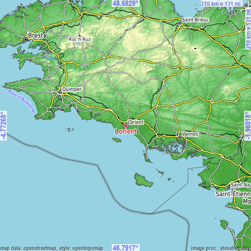 Topographic map of Lorient