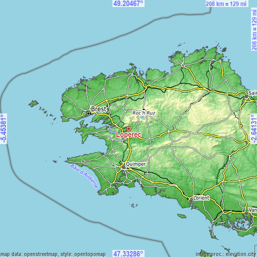 Topographic map of Lopérec