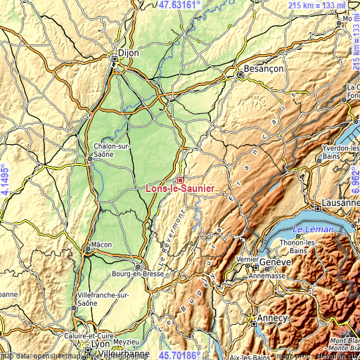 Topographic map of Lons-le-Saunier