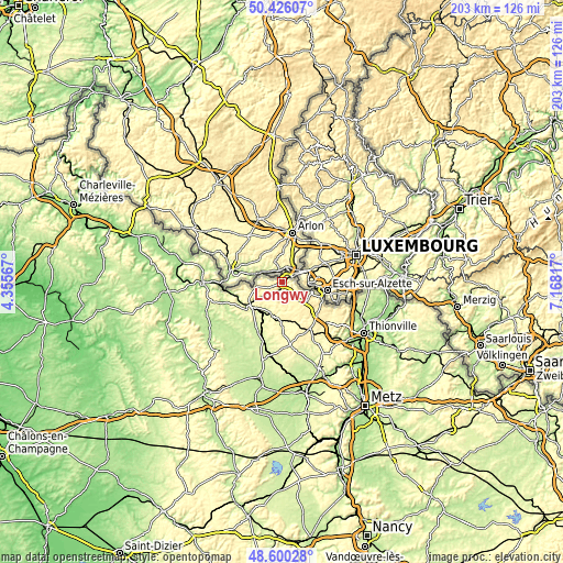 Topographic map of Longwy