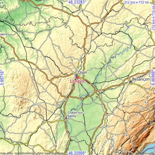 Topographic map of Longvic