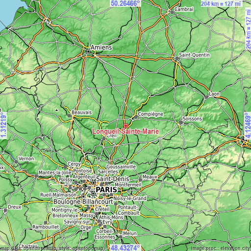 Topographic map of Longueil-Sainte-Marie