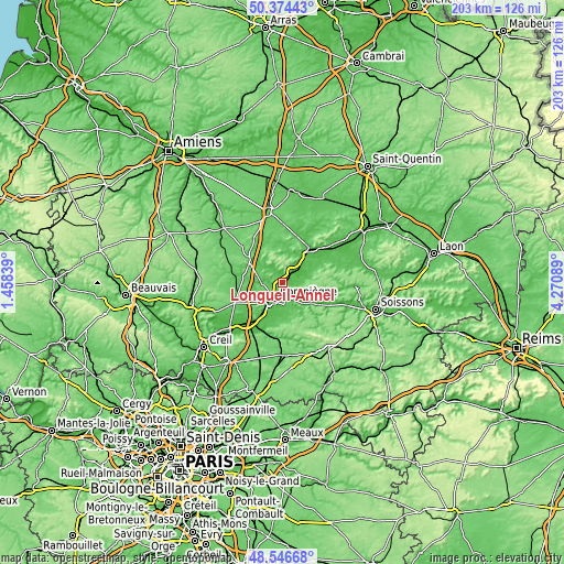 Topographic map of Longueil-Annel