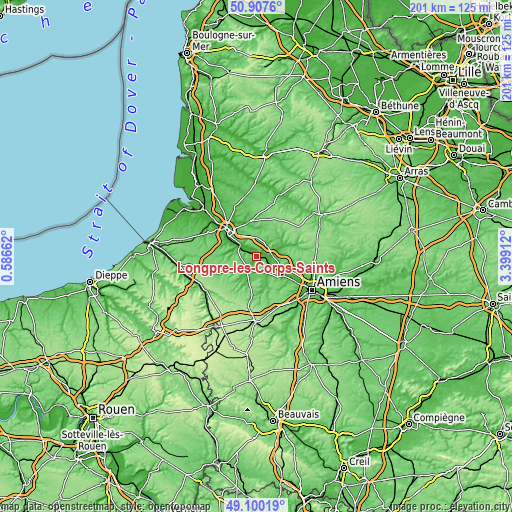 Topographic map of Longpré-les-Corps-Saints