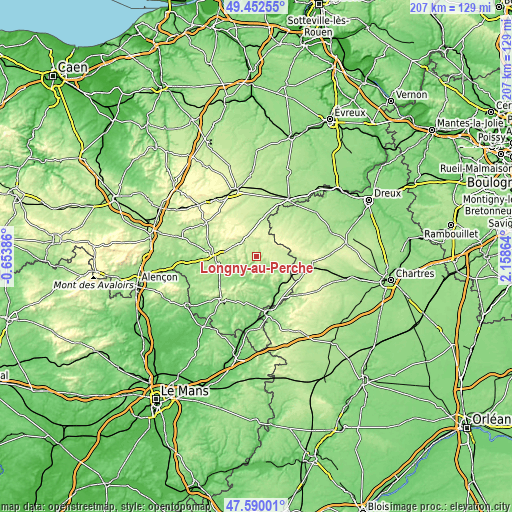 Topographic map of Longny-au-Perche