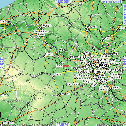 Topographic map of Longnes