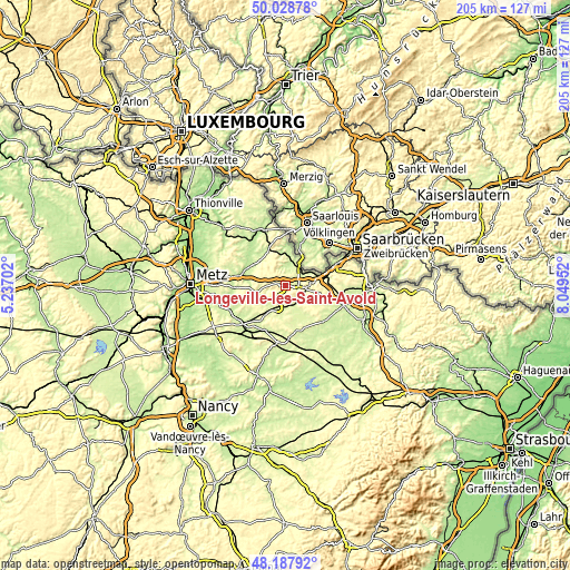 Topographic map of Longeville-lès-Saint-Avold