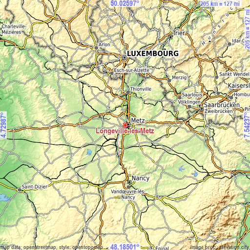Topographic map of Longeville-lès-Metz