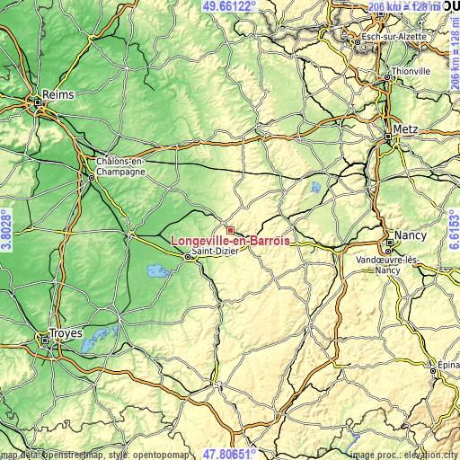 Topographic map of Longeville-en-Barrois