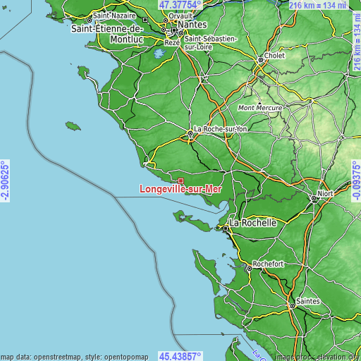 Topographic map of Longeville-sur-Mer