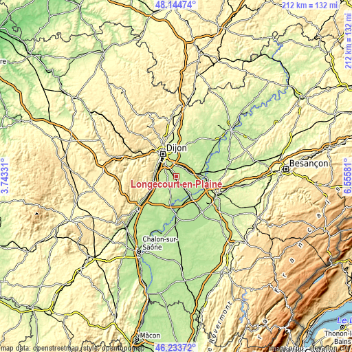 Topographic map of Longecourt-en-Plaine