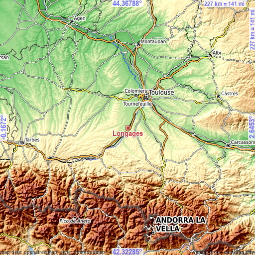 Topographic map of Longages